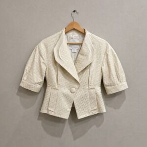 Hanii Y Jacquard Structured Half Sleeve Blazer In Ivory Size 42,  US 4/6